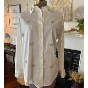 Dear John White Button Down with Rhinestone Embellishments size XS